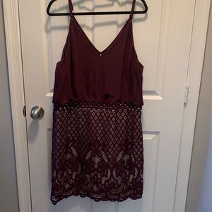MIAMI 2x adjustable strapped maroon dress with lace skirt bottom
